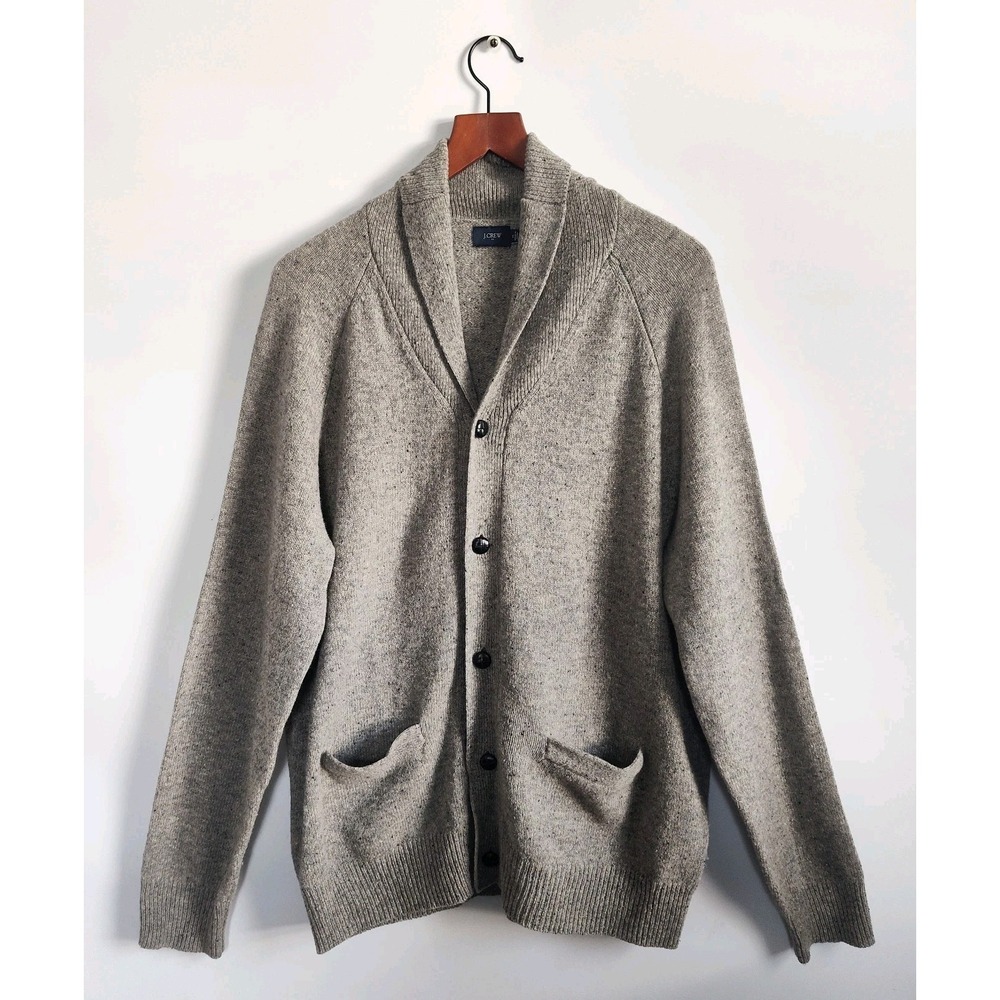 J.Crew Shawl Cardigan Sweater Mens Size XL Lambswool‎ Heather Gray Warm Preppy